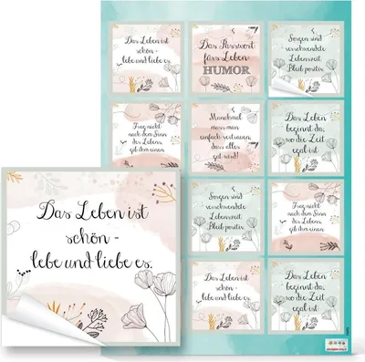 Produktbild von Logbuch-Verlag 12 Sprücheaufkleber pastellfarben rosa weiß mintgrün - Aufkleber mit motivierenden Sprüchen 6 x 6 cm als Geschenkaufkleber24 Aufkleber / 2 Bögen