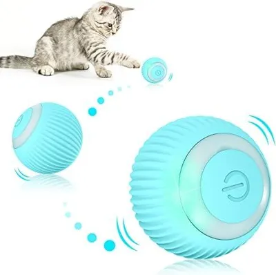 Produktbild von Katzenspielzeug Elektrisch Katzenball mit LED Licht, Automatischer 360 Grad Rollbal Interaktives Katzenspielzeug mit USB Wiederaufladbarer, interaktiver katzenball für Katzen (Blau)