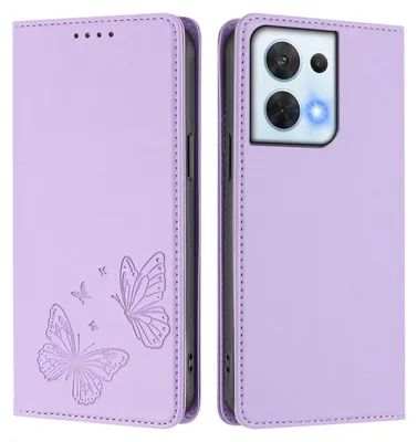 Produktbild von Lederhülle für Oppo Reno8 5G, Schmetterling Prägung Leder Brieftasche Schutzhülle mit Ständer Violett