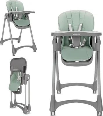 Produktbild von Lorelli Tummy Time Hochstuhl 2-in-1 – höhenverstellbar, 4-fach Rückenlehne, doppelt Tablett, 5-Punkt-Gurt, faltbar, mit Rädern Grun