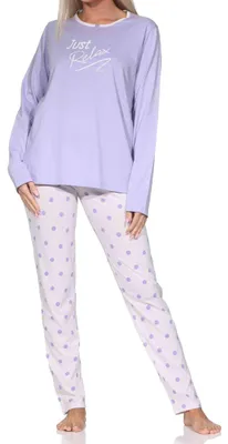 Produktbild von Normann Damen Schlafanzug langarm Pyjama in Tupfen Punkte Optik ; lila , 44