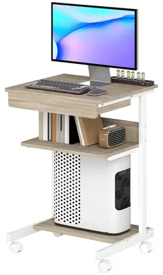 Obrázok produktu pre Písací stôl na kolieskach so zásuvkou a policami | Farba: Hnedá/Biela | Rozmery: 56 x 51 x 79 cm