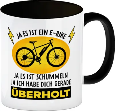 Produktbild von Ja es ist ein E-Bike Kaffeebecher Schwarz mit lustigem Spruch