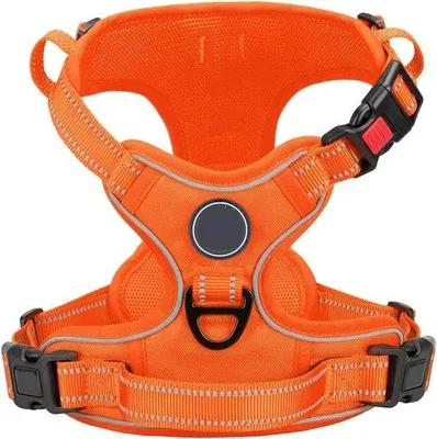 Produktbild von Famanu Anti-Zieh Hundegeschirr - Reflektierend, Verstellbar, Weich Gepolstert - Für Kleine bis Große Hunde (Orange - M)