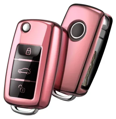 Productafbeelding van Sleutelbeschermhoes voor VW, Skoda, Seat, 3 knoppen, roze goud, TPU siliconen