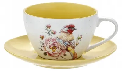Produktbild von Domdekoracji Tasse mit Untertasse Vogel Blumen 300 ml Keramik