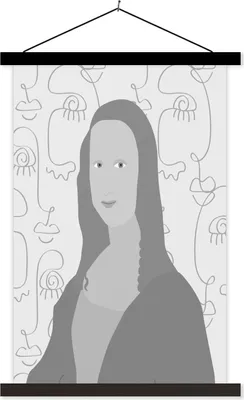 Produktbild von MuchoWow® Textilposter Mona Lisa - Strichzeichnung - Schwarz - Weiß 120x180 cm mit schwarzem Rahmen - Fotos