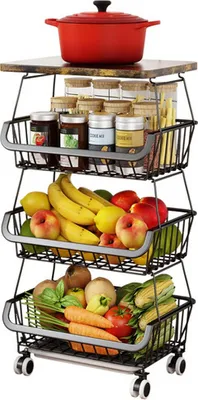 Produktbild von Küchenwagen Rollwagen Obstkorb Aufbewahrungskörbe Gemüsekorb Organizer für Küche 41x30.5x72.5cm Schwarz