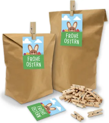 Produktbild von itenga SET Geschenktüten Frohe Ostern Hasenbande 24x Tüten +Klammern+ Kärtchen
