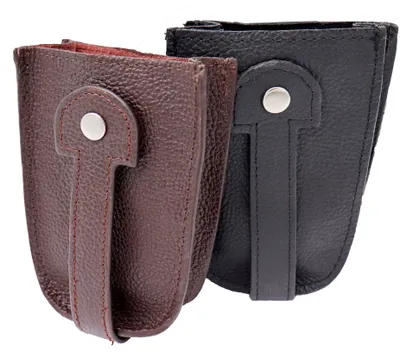 Zdjęcie produktu dla Duże etui na klucze ze skóry – etui na klucze, breloczek, pojemnik na klucze – zestaw 2 sztuk, kolor: czarny i brązowy