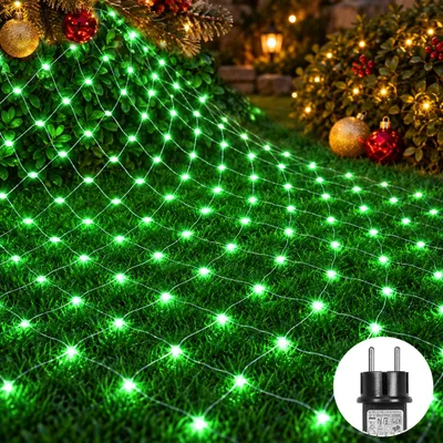 Zdjęcie produktu dla 3X2m 200 lampek LED zielona kurtyna świetlna 8 trybów oświetlenia dekoracja imprezowa lampki choinkowe