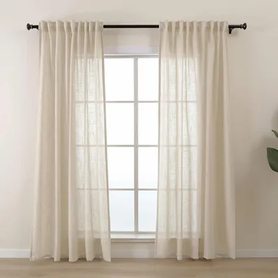 Produktbild von Beige Vorhänge mit Faltenband – Halbdurchsichtige Leinenvorhänge für Wohnzimmer, Schlafzimmer, Kinderzimmer – für Fenster – Set aus 2 Stück – Unifarben