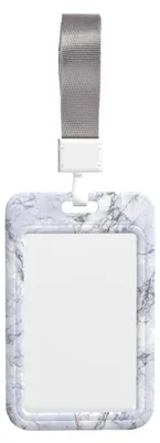 Immagine prodotto di Portabadge in plastica dura bianca, con decorazioni in marmo, per badge identificativi e targhette con il nome