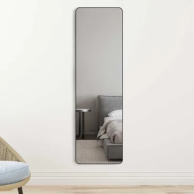 Produktbild von Schwarz Spiegel Ganzkörperspiegel 40x160cm Standspiegel Wandspiege Metallrahmen Groß HD Garderobenspiegel Rechteckiger für Ankleidezimmer Schlafzimmer Wohnzimmer