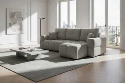 Produktbild von Ecksofa Schlafsofa Sofa DENISE in Stoff Centaur Grau Ottomane Rechts