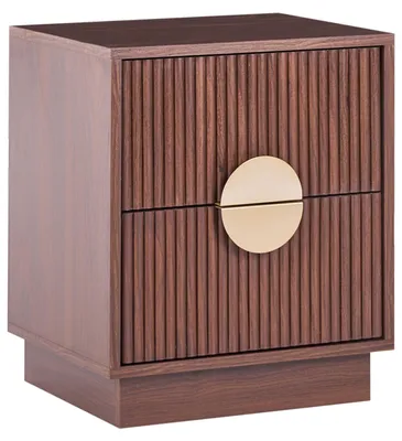 Produktbild von BELIANI Nachttisch Dunkelbraun MDF-Konstruktion Gerillt mit 2 Schubladen Goldene Metallgriffe Modernes Design Schlafzimmer Nachtschrank Nachtkommode