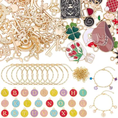 Schmuck-Bastelset, 306 tlg., Paperclip-Ketten, Emaille-Anhänger, Federringe