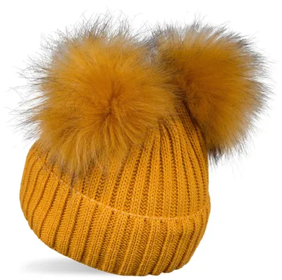 Produktbild von styleBREAKER Kinder Strick Bommelmütze mit 2 Kunstfellbommel und Fleece Futter, Winter Mütze, Strickmütze, 2-5 Jahre 04024203