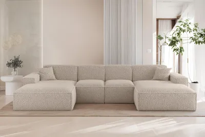 Produktbild von Wohnlandschaft Sofa U-Form CELES PREMIUM XS in Stoff Sven Cappuccino
