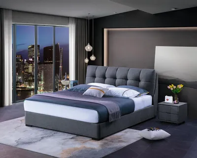 Produktbild von Bett Design Luxus Doppel Hotel Betten Ehe Schlaf Zimmer Blau Stil Weiß Möbel Neu