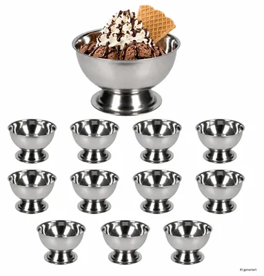 Obrázek produktu pro Sada 12 dezertních misek "Rob" s podstavcem, průměr 9,5 cm, nerezová ocel, vhodné do zmrzlinárny, Obrázek vytvořený pomocí AI
