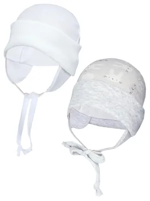 Produktbild von TupTam Baby Erstlingsmütze mit Ohrenklappen 2er Pack, Farbe: Kaninchen Grau / Weiß, Größe: 62-68