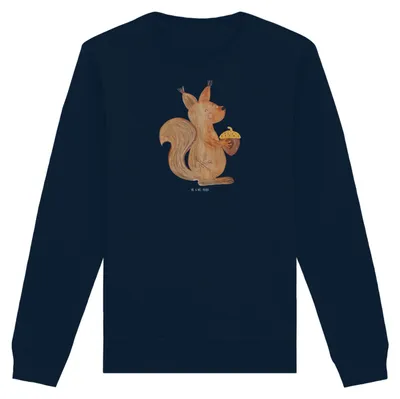 Produktbild von Mr. & Mrs. Panda Baumwoll Sweatshirt Eichhörnchen Weihnachten Größe L - French Navy - Geschenk, Pullover, Frohe, Weihnachtsgruß, Weihnachtsmotiv, Sweater, Pulli, Vogel
