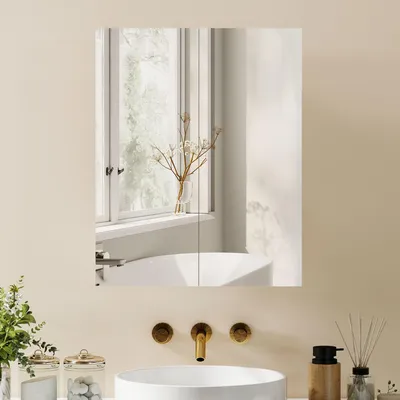 Spiegelschrank Bad 60x15x75 cm, 2 Türen, 3 Einlegeböden, Weiß