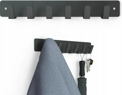 Produktbild von Wandgarderobe mit 6 Garderobenhaken Schwarz Garderobenleiste Flurgarderobe