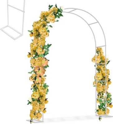 Obrázok produktu pre XMTECH lezecký oblúk, kovový záhradný oblúk, 192x38x240cm, stabilný oblúk s podstavcami, pomôcka pre popínavé rastliny, lezecký oblúk do záhrady, na svadbu a oslavy, odolný voči poveternostným vplyvom, biely