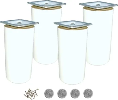 Produktbild von Möbelbeine Holz, weiß lackiert, runde Form, 15 cm, Set mit 4 Stück und Montagezubehör