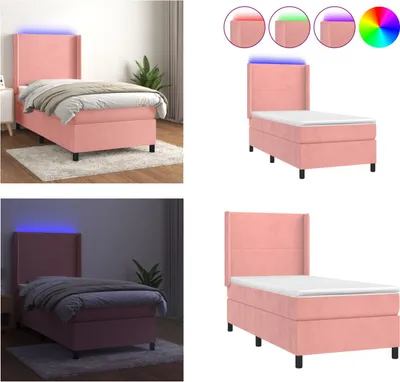 Produktbild von vidaXL Boxspringbett mit Matratze & LED Rosa 80x200 cm Samt - Boxspringbett - Boxspringbetten - Bett - Schlafzimmermöbel