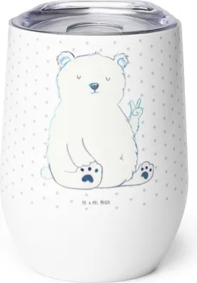 Produktbild von Mr. & Mrs. Panda Thermo Becher Eisbär Faul - Weiß - Geschenk, Homeoffice, glühwein tasse, glühweinbecher, Teddy, Bär, thermosbecher, Büro, Thermobecher, kaffee, Relaxen