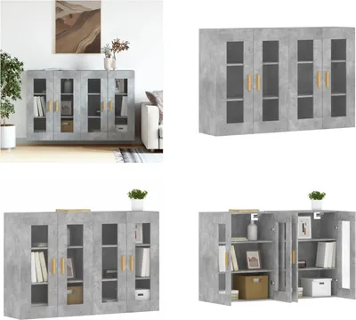 Produktbild von vidaXL Wandschränke 2 Stk. Betongrau Holzwerkstoff - Wandschrank - Wandschränke - Schrank - Lagerschrank