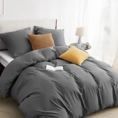 Zdjęcie produktu dla Zestaw pościeli Ibenzoa® składający się z 3 elementów, wykonany z mikrofibry, wymiar 240 x 220 cm – 2 poszewki na poduszki 80 x 80 cm, kolor antracytowy, oddychający, z zamkiem błyskawicznym