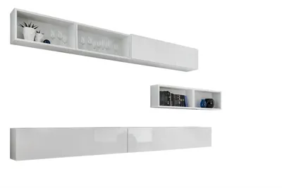 Produktbild von Wohnzimmer Luxus Möbel Wohnwand TV-Ständer Wandregal Holz Weiß Modern