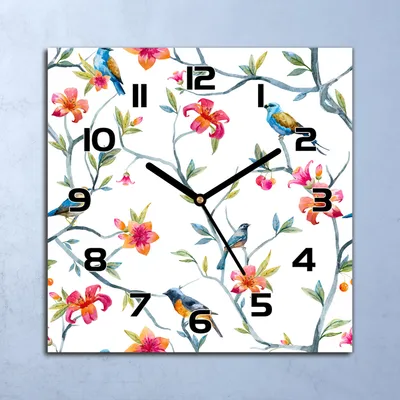 Produktbild von Wanduhr Echt-Glas-Küchenuhr Vögel auf Zweigen Quarz Lautlos 30x30 Deko Bilder