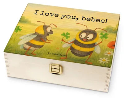 Produktbild von Mr. & Mrs. Panda Tee Kiste Bienen Paar Design - Weiß - Geschenk, Teebeutel Aufbewahrung, Teebeutel-Box, Teebox, Hochzeitstag, Schildkröten, Hocheitstag, Valentinstag, Box