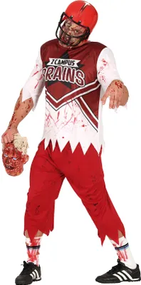 Produktbild von Zombie Football Spieler Kostüm Halloween Party Grusel Kleidung Sportlich Schaurig Rot Weiß Helm Blutiges Trikot, Größe: 52 - 54 (L) Farbe: Rot