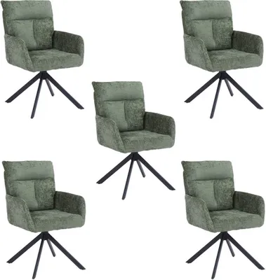 Produktbild von HOME DELUXE Esszimmerstuhl mit Armlehne ALUNA Chenille - 5er Set Grün I Polsterstuhl Armlehnstuhl Designstuhl