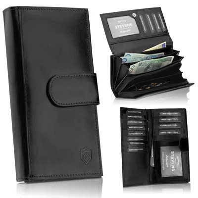 Zdjęcie produktu dla STEVENS portfel damski skóra naturalna czarny 18x10 cm RFID duży poziomy