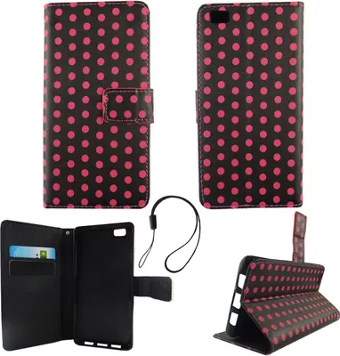 Produktbild von Handyhülle Tasche für Handy Huawei P8 Lite Polka Dot Schwarz Pink