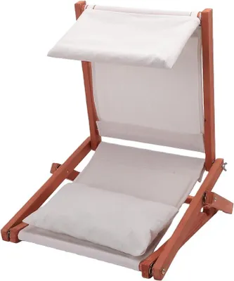 Imagen del producto de Silla de madera plegable con reposacabezas y protección solar, ideal para la playa