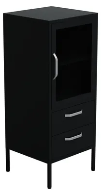 Produktbild von HAGO24 Vitrinenschrank Bücherschrank Standvitrine Hochschrank Metall Industrie Design Schwarz Schubladen Glasfront