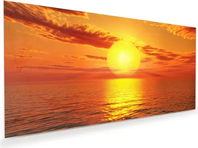 Produktbild von Glasbild 110x55cm in XXL für Wohnzimmer, Schlafzimmer Motiv Sonnenuntergang Meer