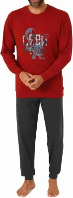 Produktbild von Herren Schlafanzug Pyjama langarm mit Bündchen und edlen Frontprint - 212 101 10 905 ; rot , 54