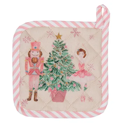 Produktbild von Clayre & Eef Topflappen 20x20 cm Beige Rosa Baumwolle Nussknacker