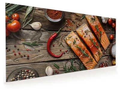 Produktbild von Küchenrückwand Spritzschutz Glas mit Motiv Lachsfilets 40 x 40 cm