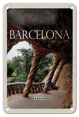 Produktbild von Blechschild Reise 12x18cm Barcelona Spanien Natur Park Dekoration