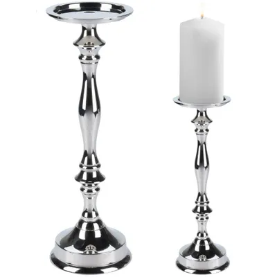 Productafbeelding van Vilde kaarsenhouder | Metalen kaarsenstandaard, zilverkleurig, hoogglanzend, GLAMOUR, 31,5 cm